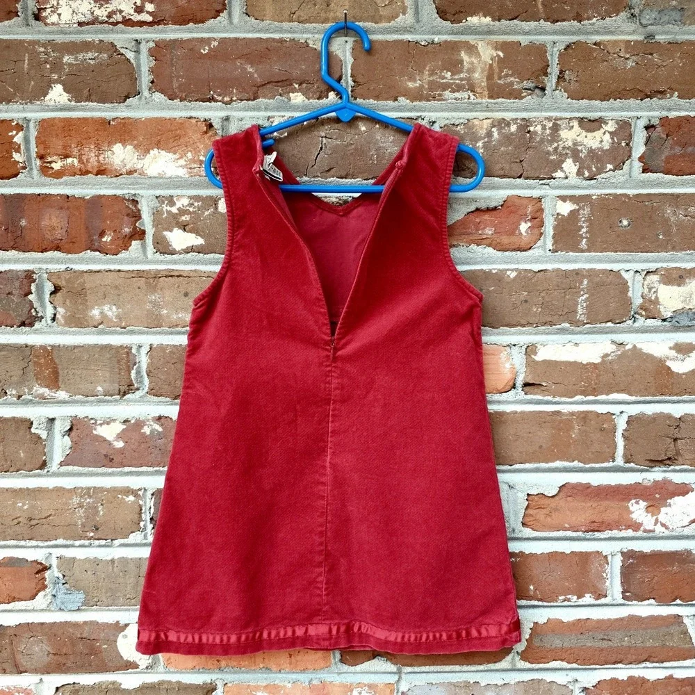 Vintage LL Bean Velvet Girls Dress Size 4 Red Cottagecore Christmas Fall Autumn